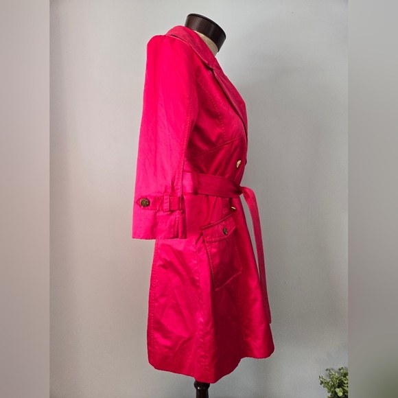 MARCIANO Hot Pink Belted Trench Coat With a Satin Feel. Size Small - Picture 6 of 16